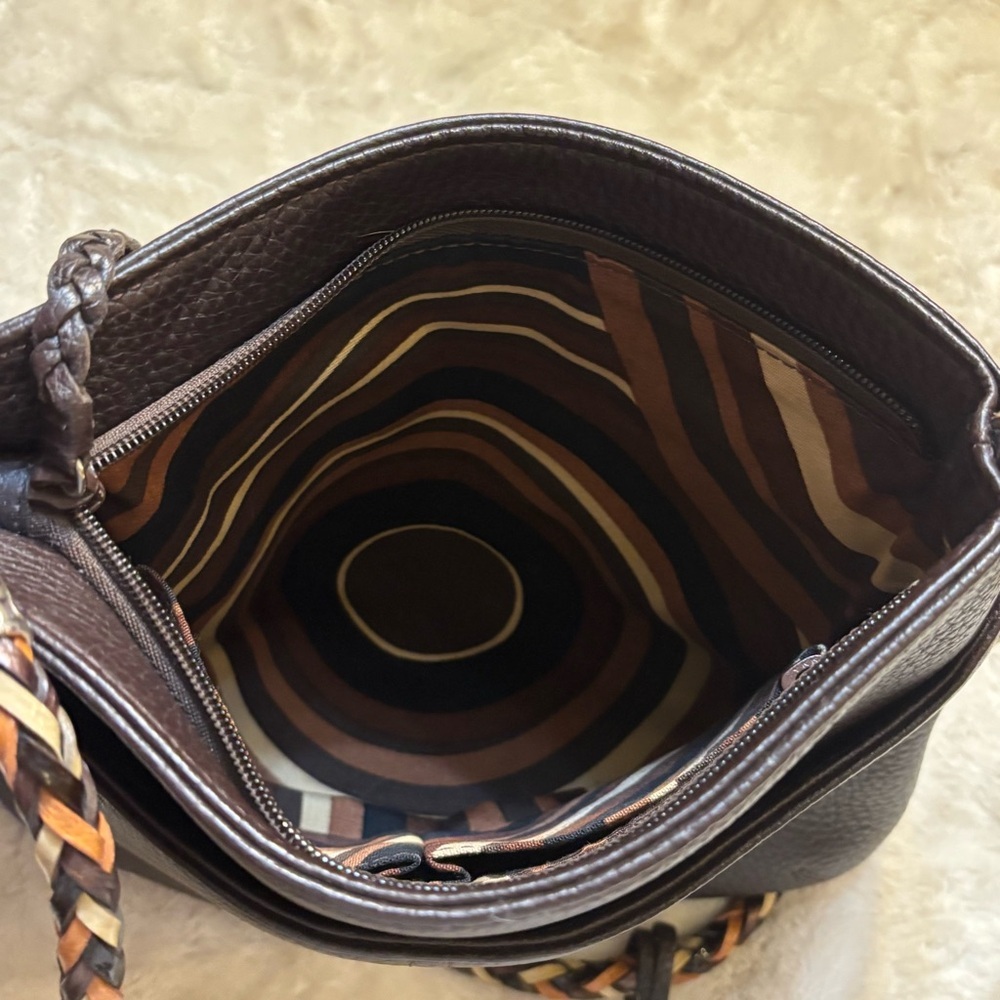 NEW Brighton Barbados Bag Leather Dark Brown Crossbody / Shoulder Braided Strap - Picture 10 of 16